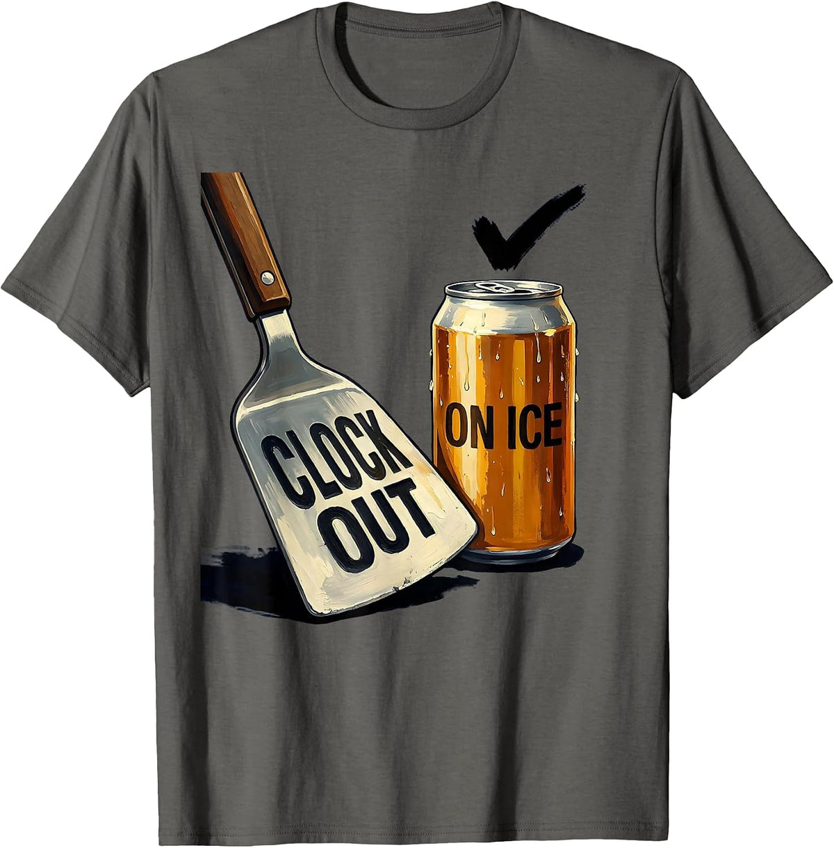 Clock Out On Ice Funny Grill Beer Humor Labor Day Cookout T-Shirt - Asphalt Grey