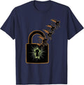 Flying Monkeys Padlock Ripped Open Funny Monkey Meme T-Shirt - Navy Blue