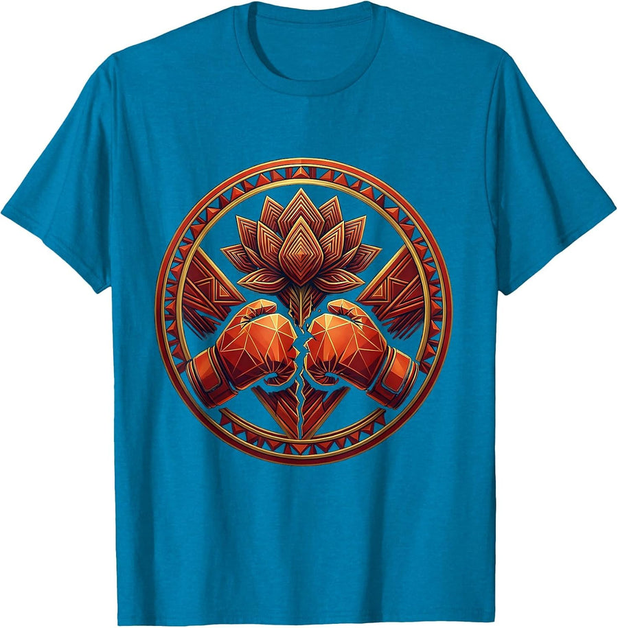 Muay Thai Lotus Flower Cracked Boxing Glove Art T-Shirt - Sapphire Blue