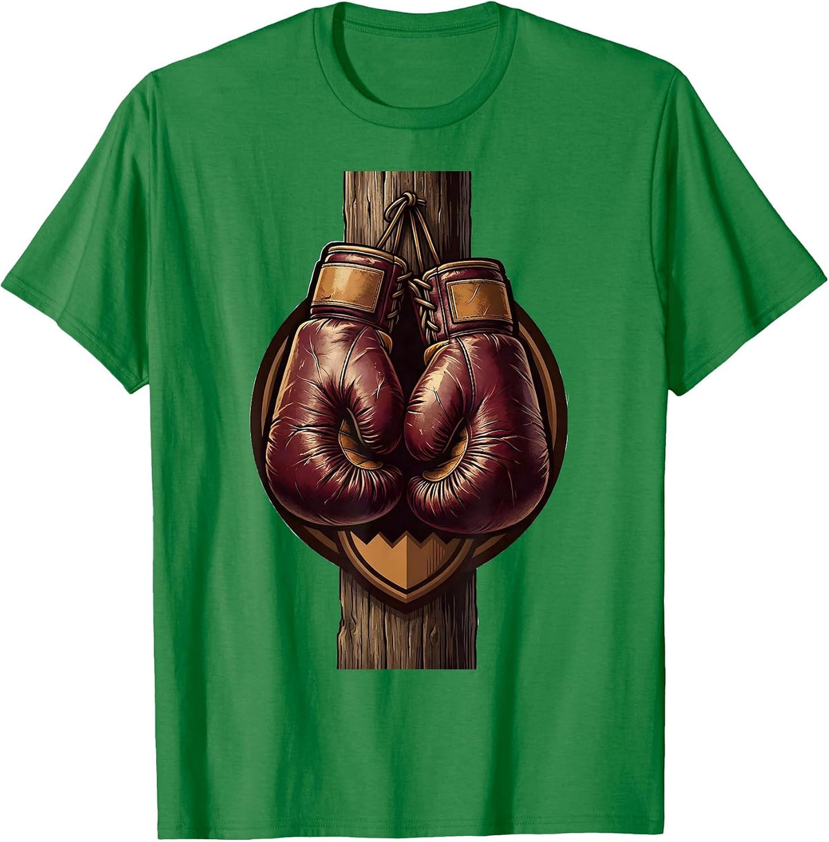 Men's Vintage Boxing Gloves Hanging on Wooden Post T-Shirt - Kelly Green