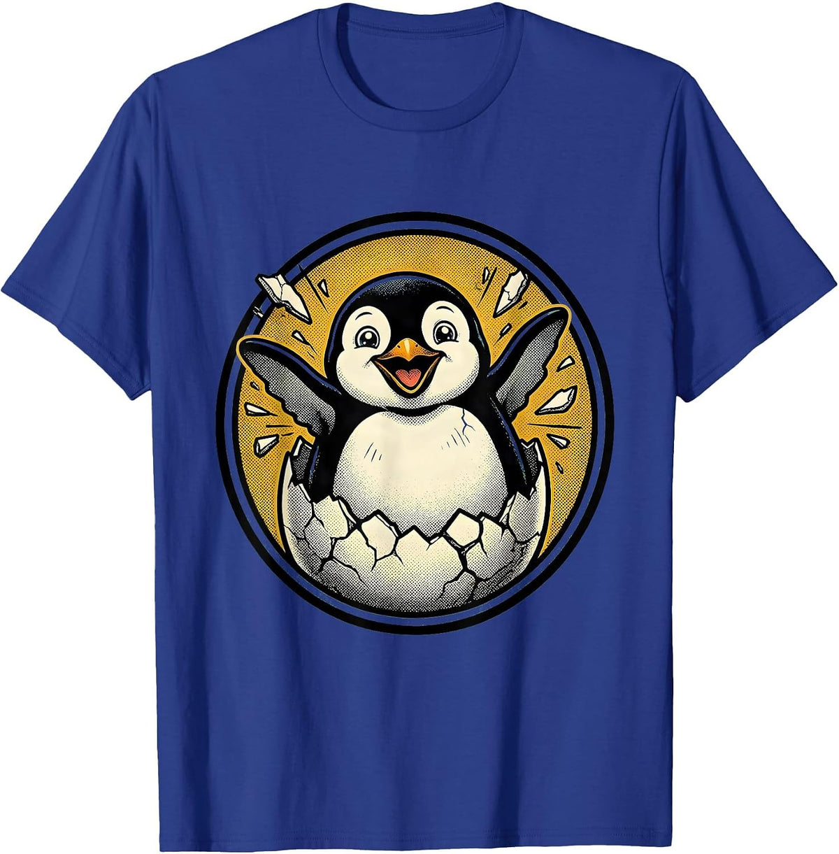 Men's Baby Penguin Hatching From Egg Cute Graphic T-Shirt - Royal Blue