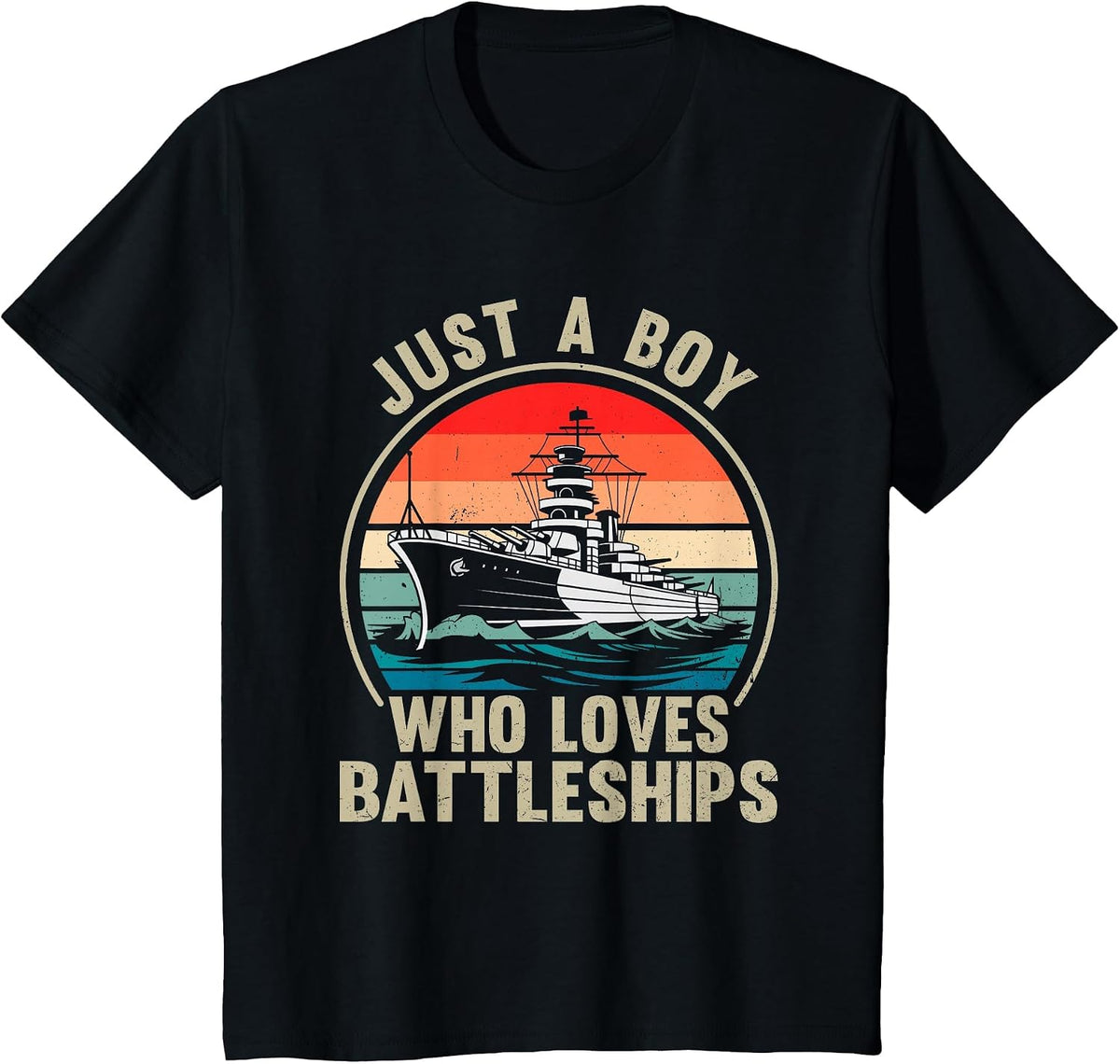 Just A Boy Who Loves Battleships Vintage Patriotic Military T-Shirt - Black
