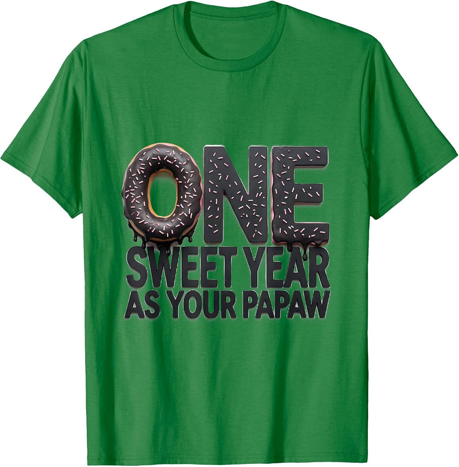 Men's One Sweet Year As Your Papaw Cute First Birthday Matching T-Shirt - Kelly Green