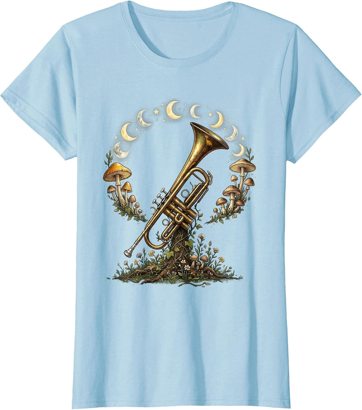 Trumpet Raised to the Sky Christian Faith Design T-Shirt - Baby Blue