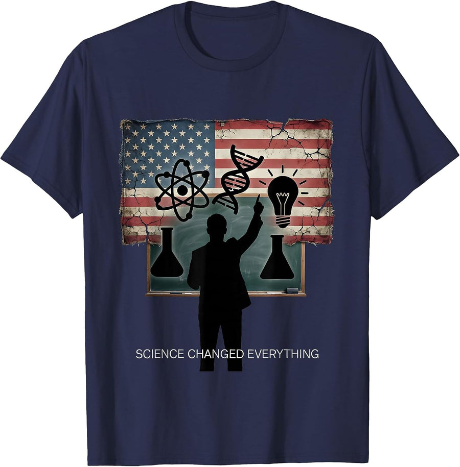 Science Changed Everything Science Teacher Design T-Shirt - Navy Blue