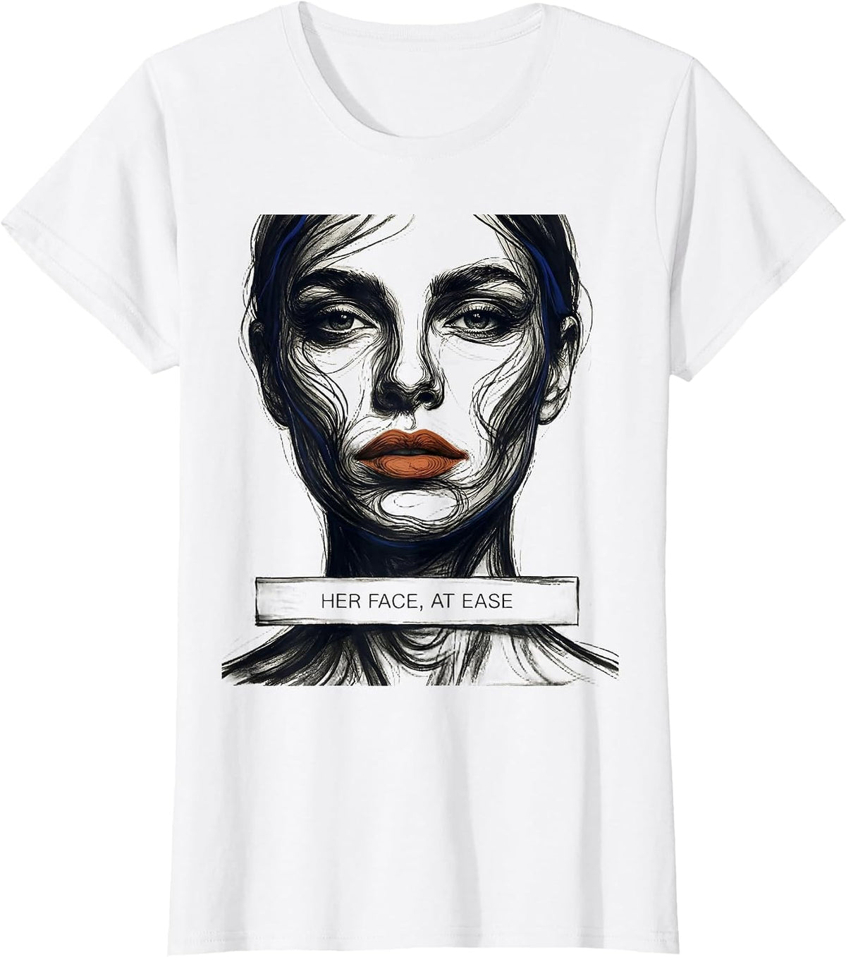Her Face At Ease Abstract Fashion Designer Artwork T-Shirt - White