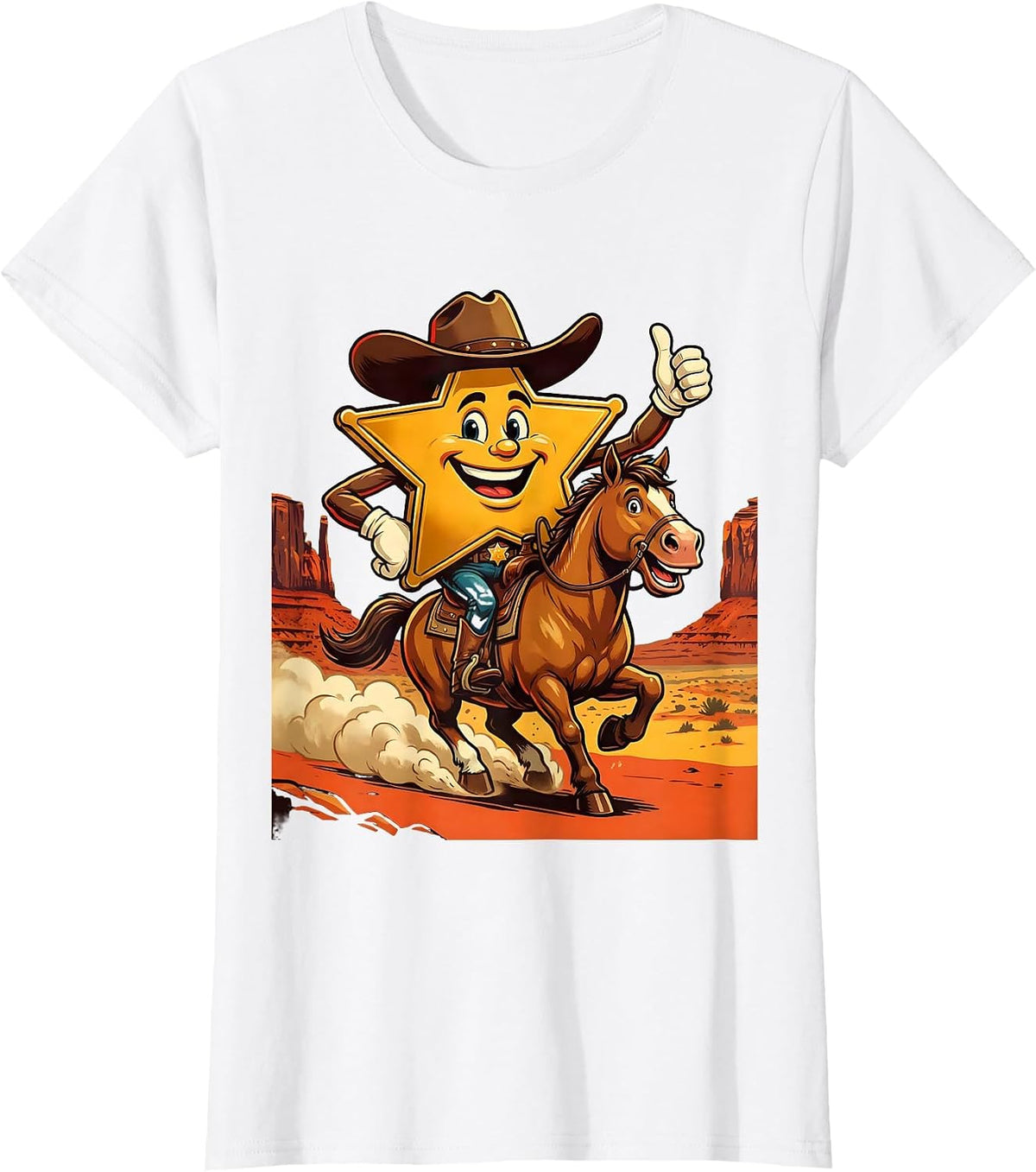 Sheriff Riding Horse Through Desert Canyon T-Shirt - White