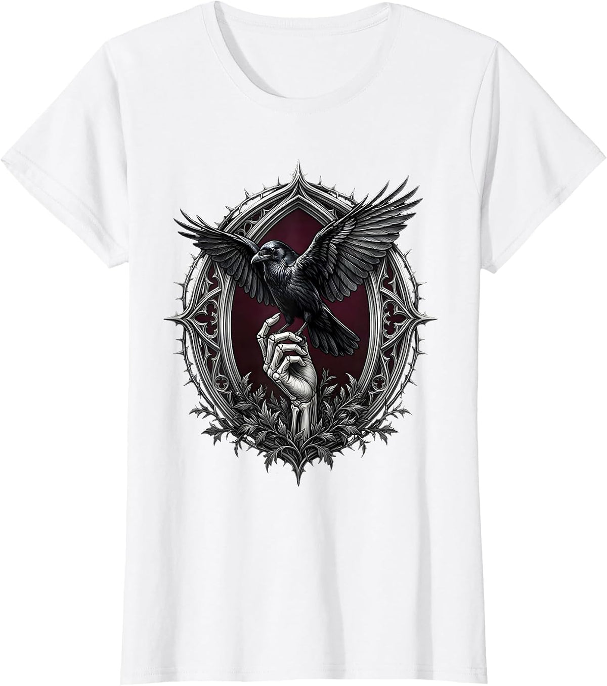 Women's Crow Perched on Hand Reaching Up Graphic T-Shirt - White