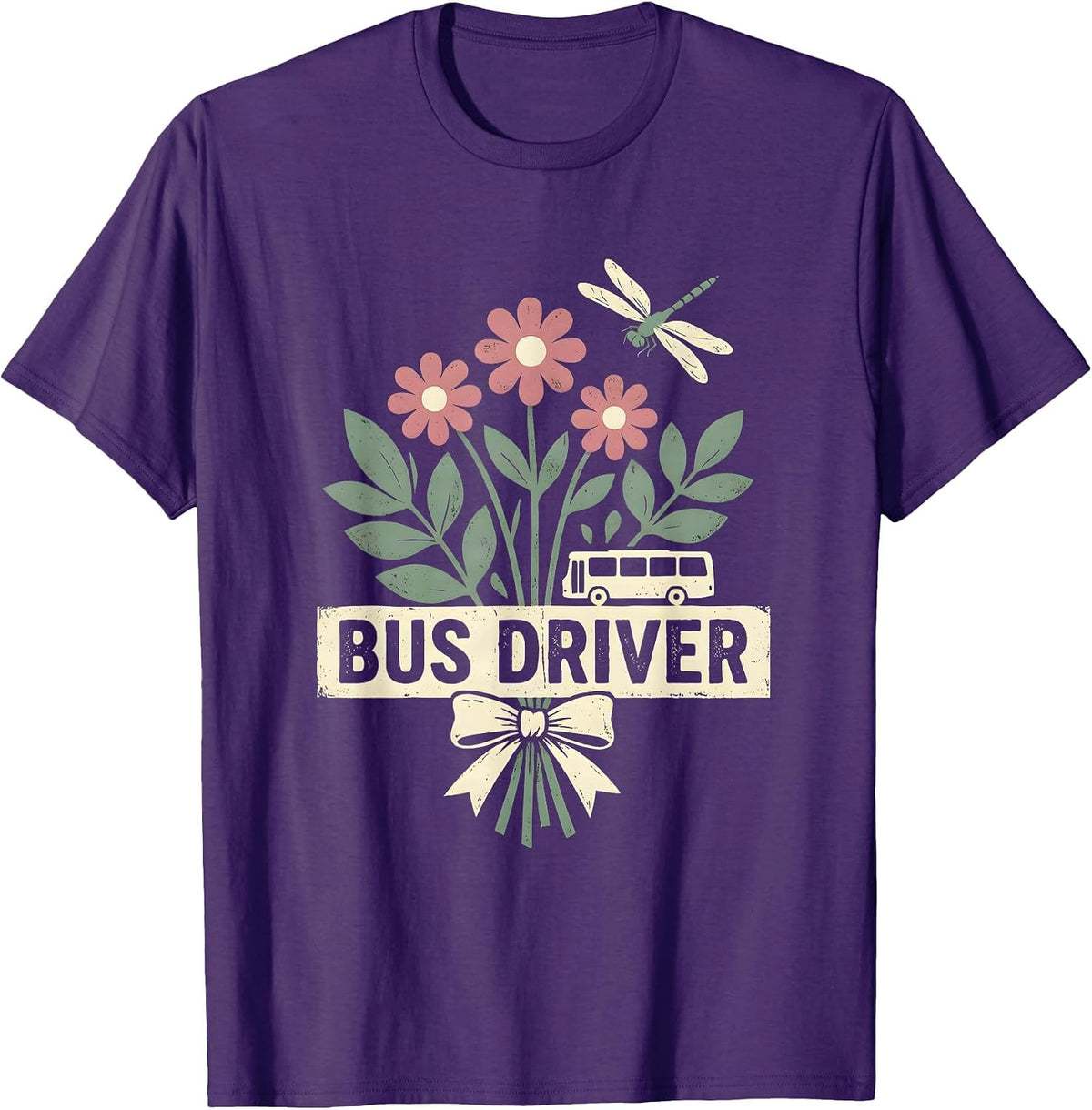 Men's Bus Driver Floral Boho Teacher Gift School Staff T-Shirt - Purple
