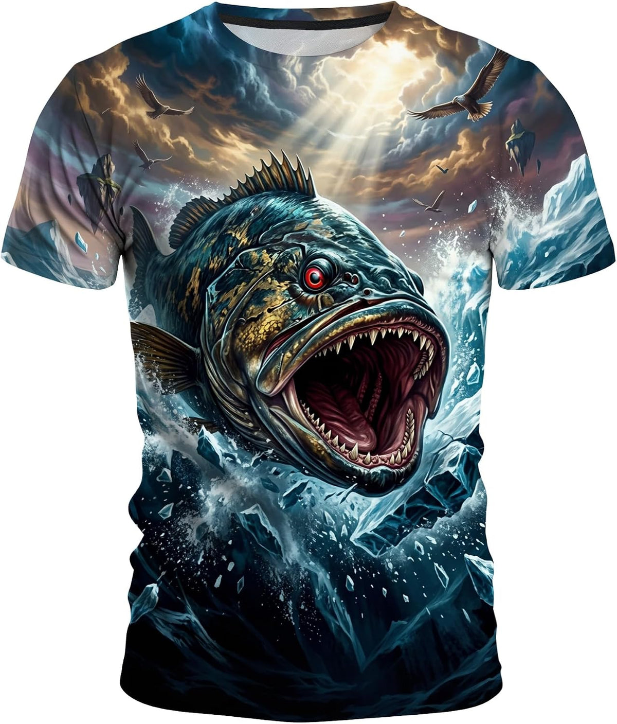 Men’s 3D Ocean Graphic T-Shirt, Nautical & Sailing Print Summer Top - Big Fish-03