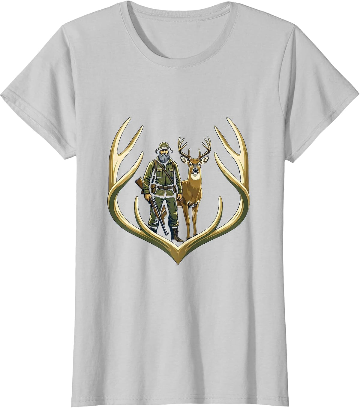 Women's Hunter Crest Emblem Whitetail Deer Humor T-Shirt - Silver Grey