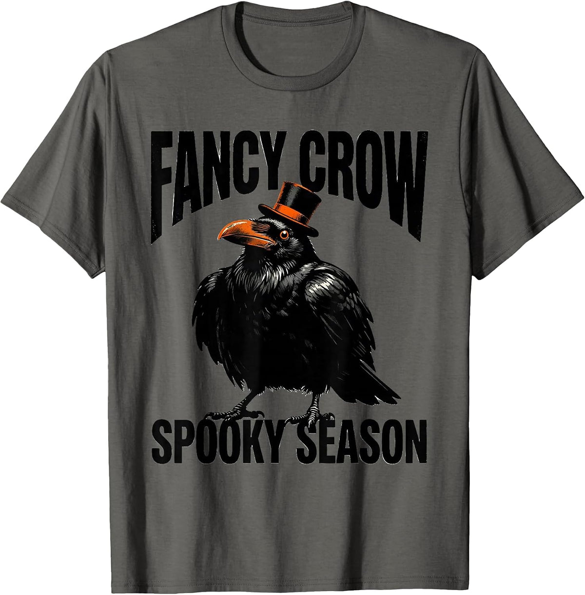 Fancy Crow Spooky Season Funny Halloween Design T-Shirt - Asphalt Grey