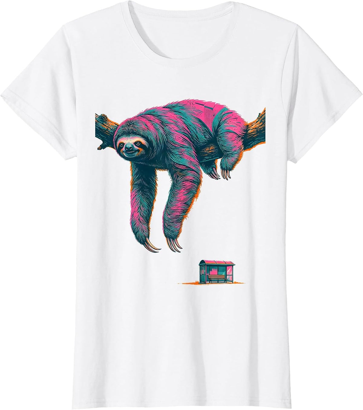 Women's Cropped Sloth Hanging Deadpan Lazy Humor Gift T-Shirt - White