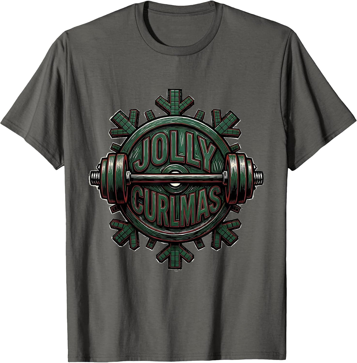 Jolly Curlmas Funny Christmas Gym Workout Weightlifting Gift T-Shirt - Asphalt Grey