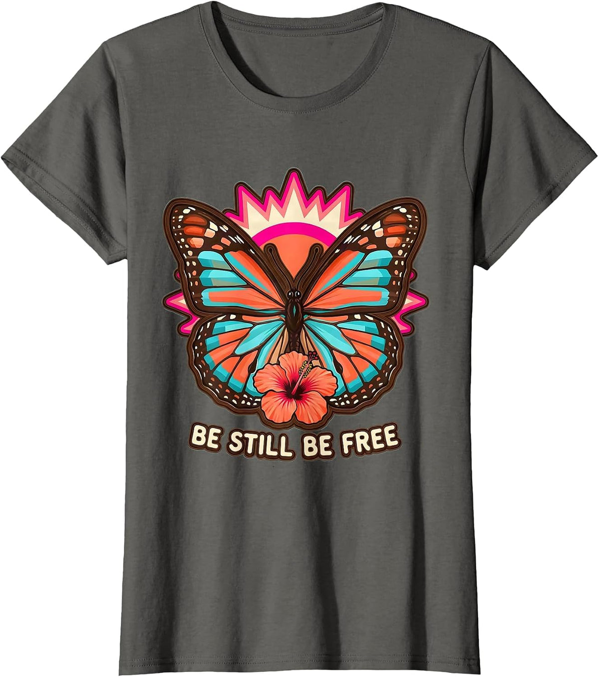 Women's Be Still Be Free Mindfulness Inspirational Design T-Shirt - Asphalt Grey