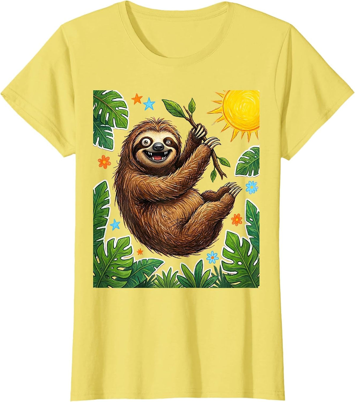 Derpy Sloth Hanging From Wrong Branch T-Shirt - Lemon Yellow