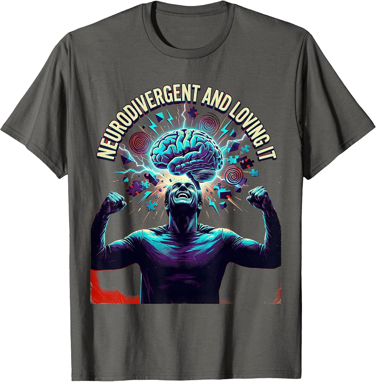 Men's Neurodivergent and Loving It Autism Pride Design T-Shirt - Asphalt Grey
