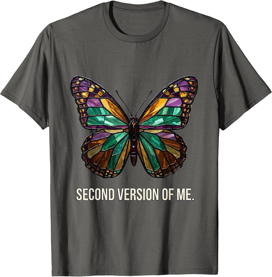 Second Version Of Me Stained Glass Mosaic Butterfly Lover T-Shirt - Asphalt Grey