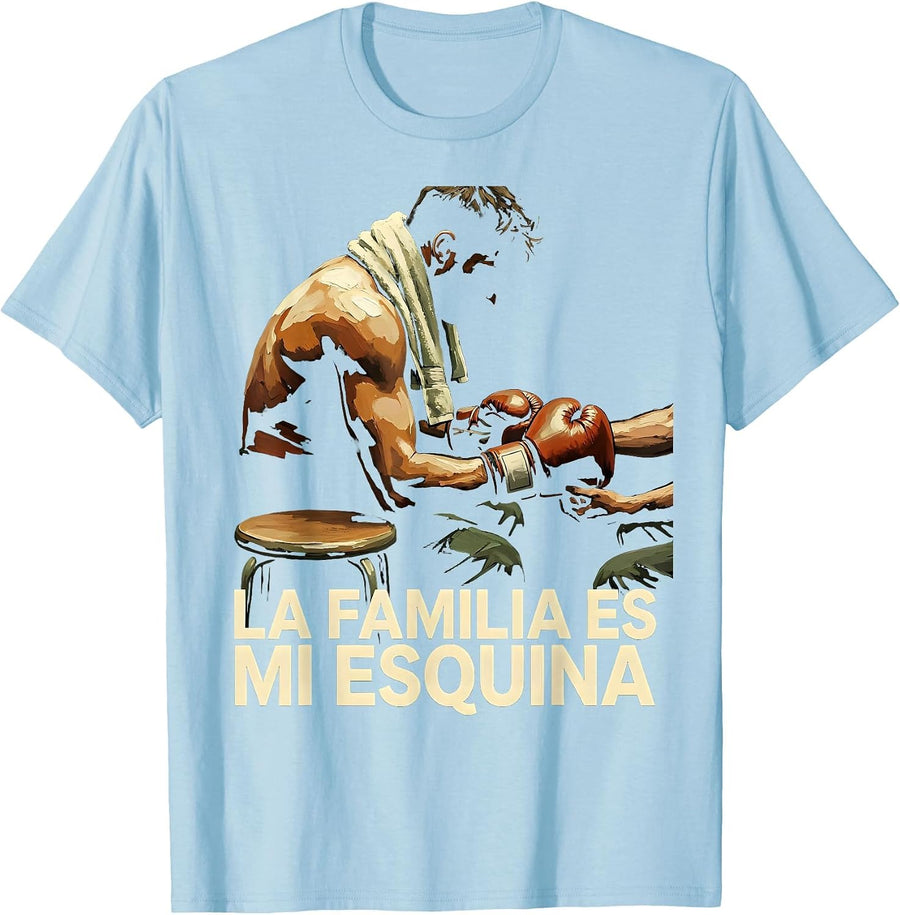 Men's La Familia Es Mi Esquina Mexican Boxing Pride Vintage Style T-Shirt - Baby Blue