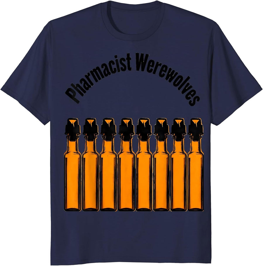Pharmacist Werewolves Funny Pharmacy Halloween Occupational T-Shirt - Navy Blue