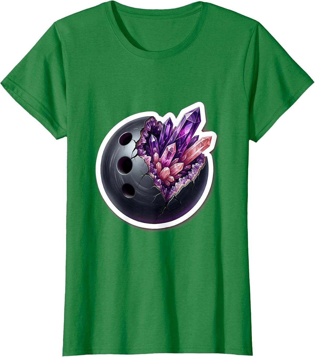 Bowling Ball Geode Crystal Split Illustration T-Shirt - Kelly Green