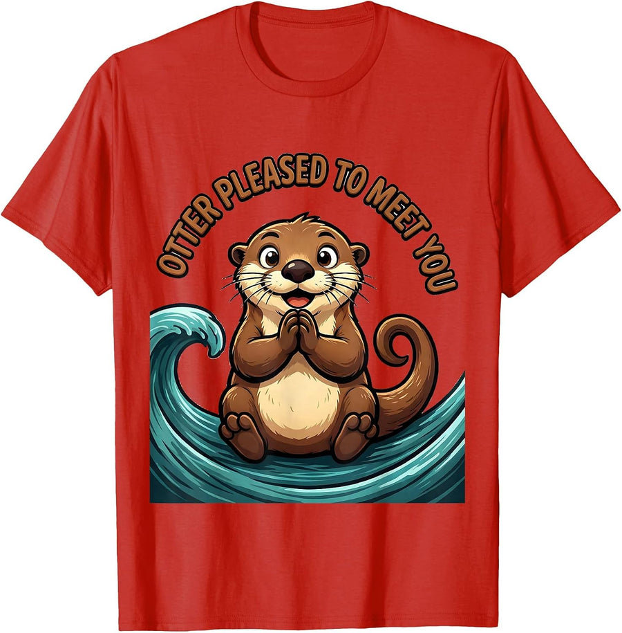Men's Otter Pleased To Meet You Funny Otter Lover Gift For Animal T-Shirt - Red