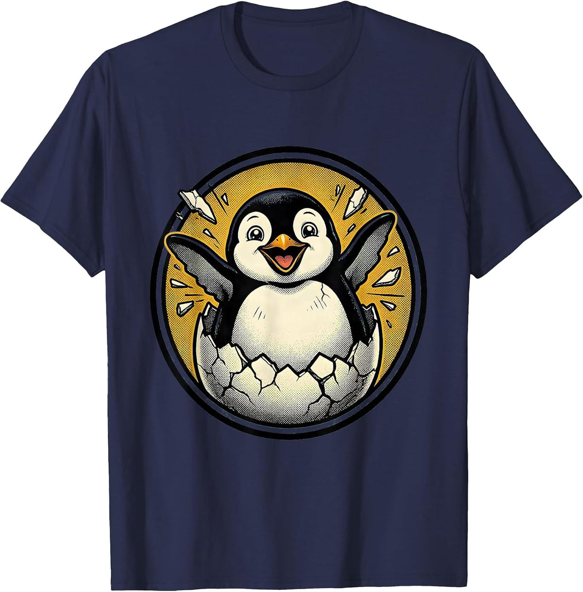 Men's Baby Penguin Hatching From Egg Cute Graphic T-Shirt - Navy Blue