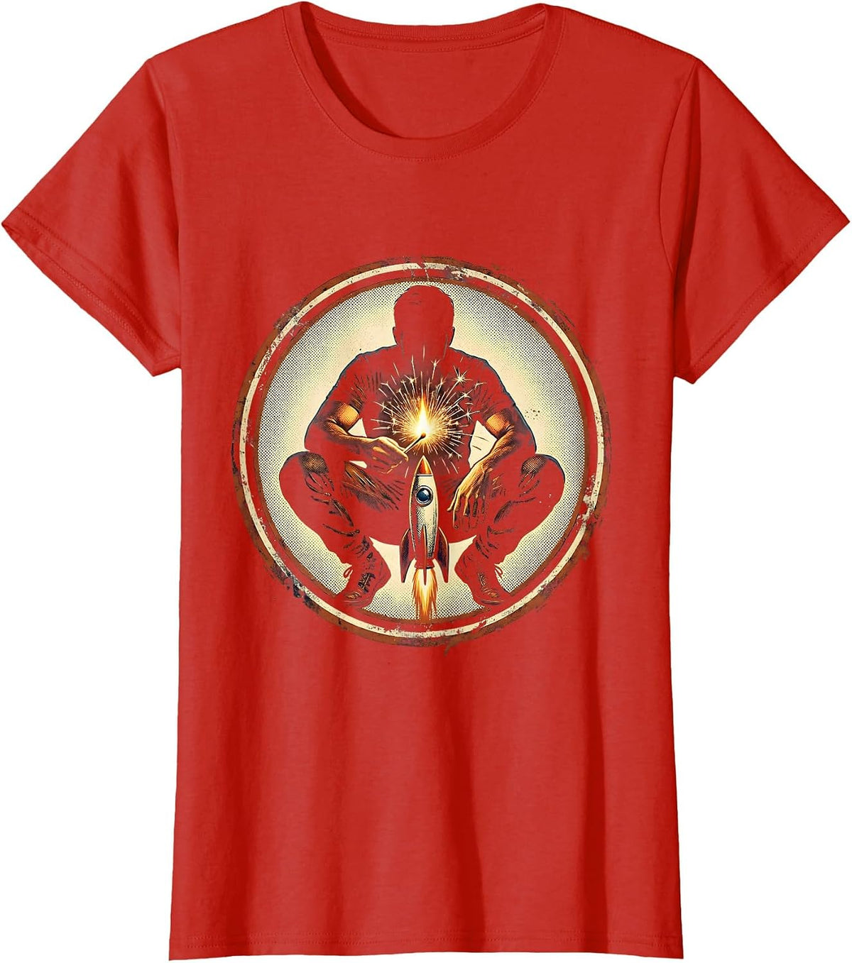 Stupid Fireworks Guy Funny Daredevil Illustration T-Shirt - Red