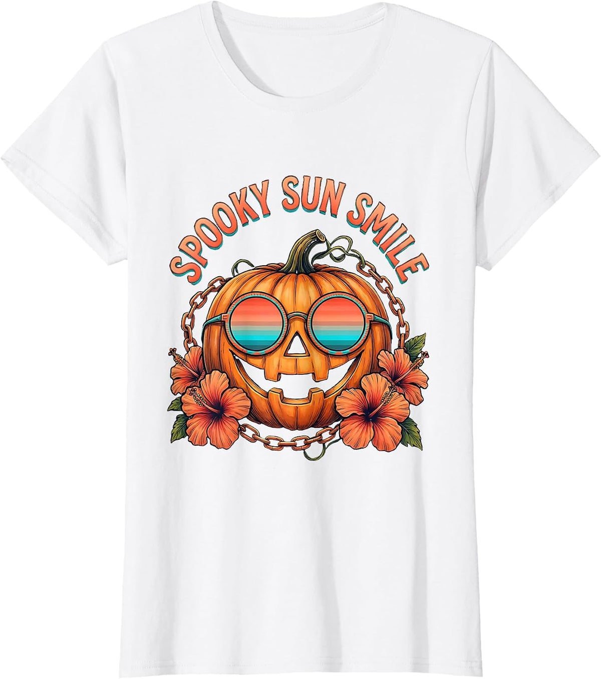 Spooky Sun Smile Funny Tropical Halloween Party Costume T-Shirt - White