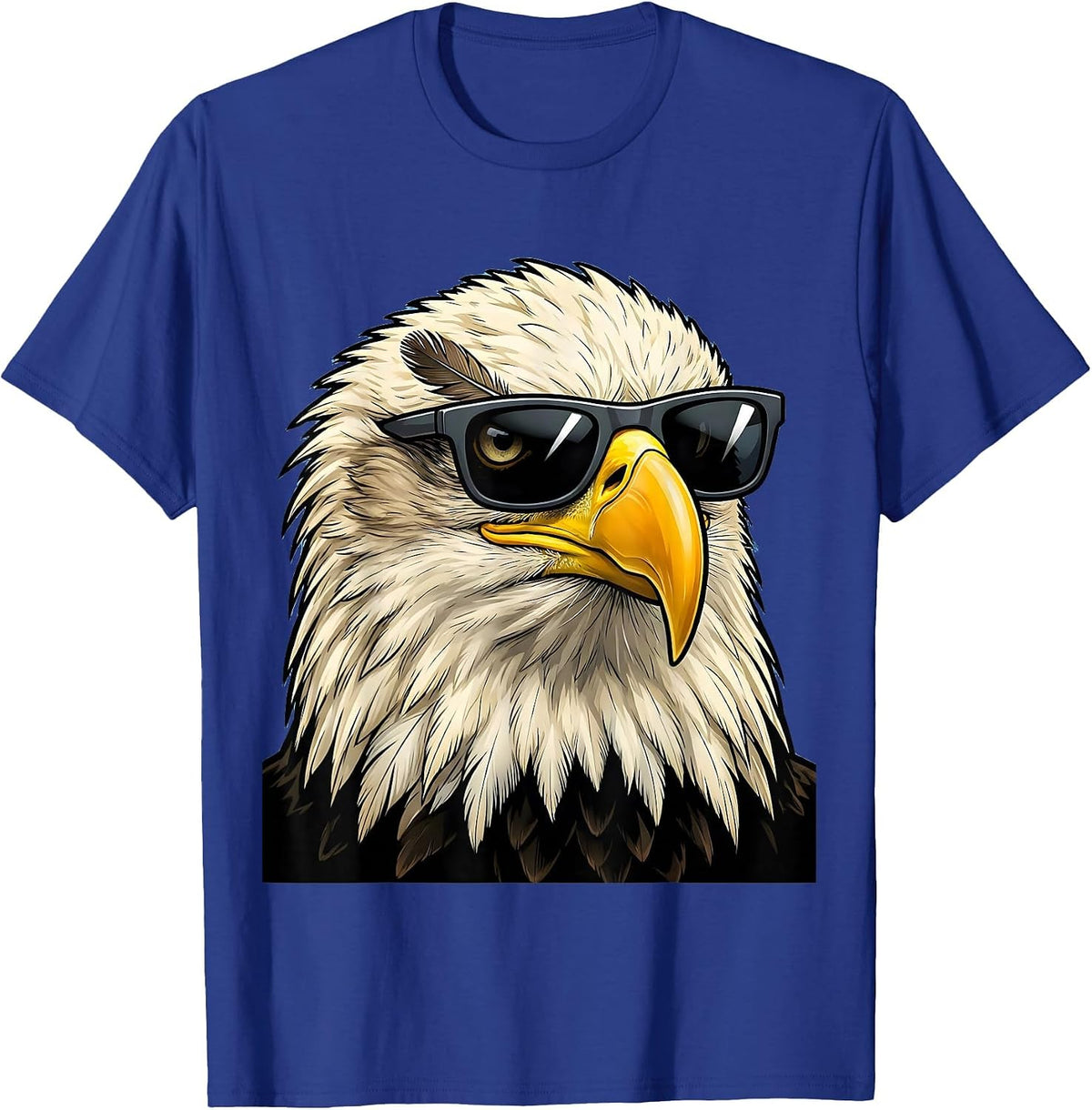 Bald Eagle Sunglasses Cartoon Mascot Novelty Humor T-Shirt - Royal Blue