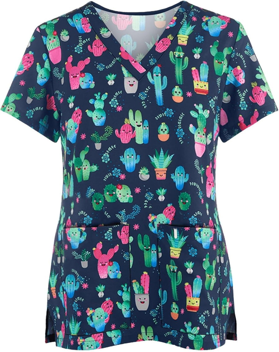 Women's Medical Scrub Tops - Plus Size Stretch V-Neck Short Sleeve Nursing Uniform for Hospital/Clinic Work - #01-navy