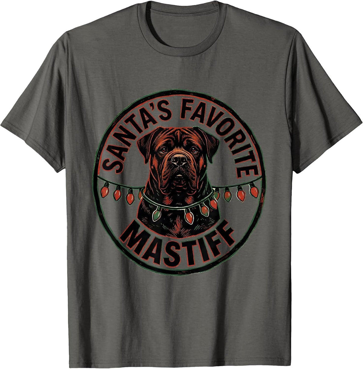 Men's Santa's Favorite Mastiff Christmas Pajama Dog Lover Gift T-Shirt - Asphalt Grey