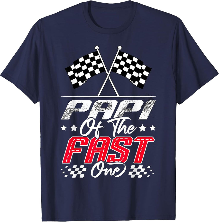 Papi of The Fast One First Birthday Racing Car Family T-Shirt - Navy Blue