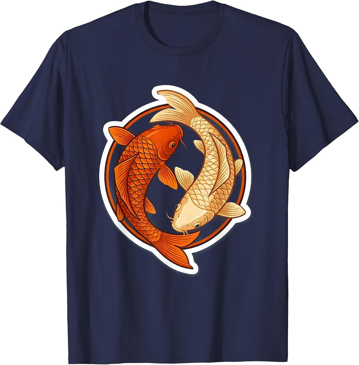 Mirrored Koi Fish Circle Yin Yang Graphic T-Shirt - Navy Blue