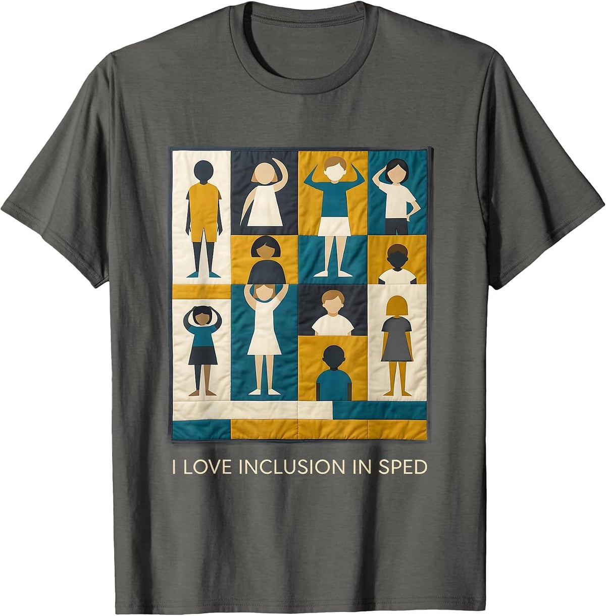 I Love Inclusion In SPED Midcentury Modern Special Education T-Shirt - Asphalt Grey