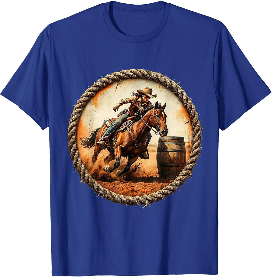 Cowgirl Barrel Racing Tight Corner Turn Rodeo T-Shirt - Royal Blue