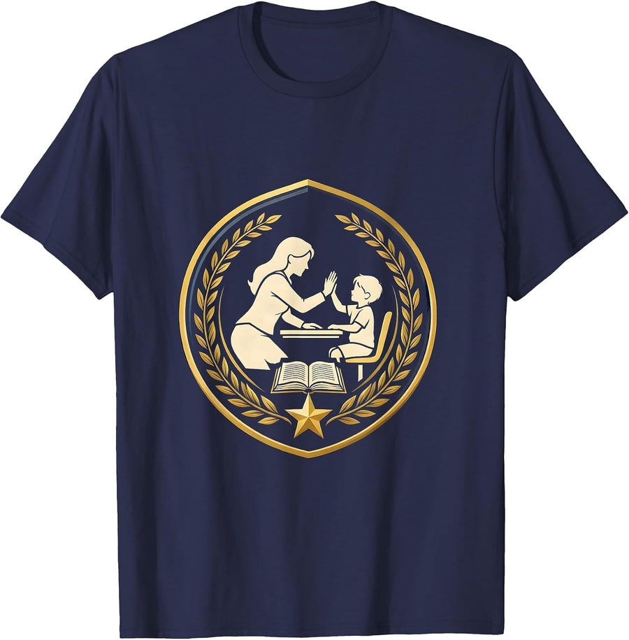 Paraprofessional High Five Classroom Illustration T-Shirt - Navy Blue