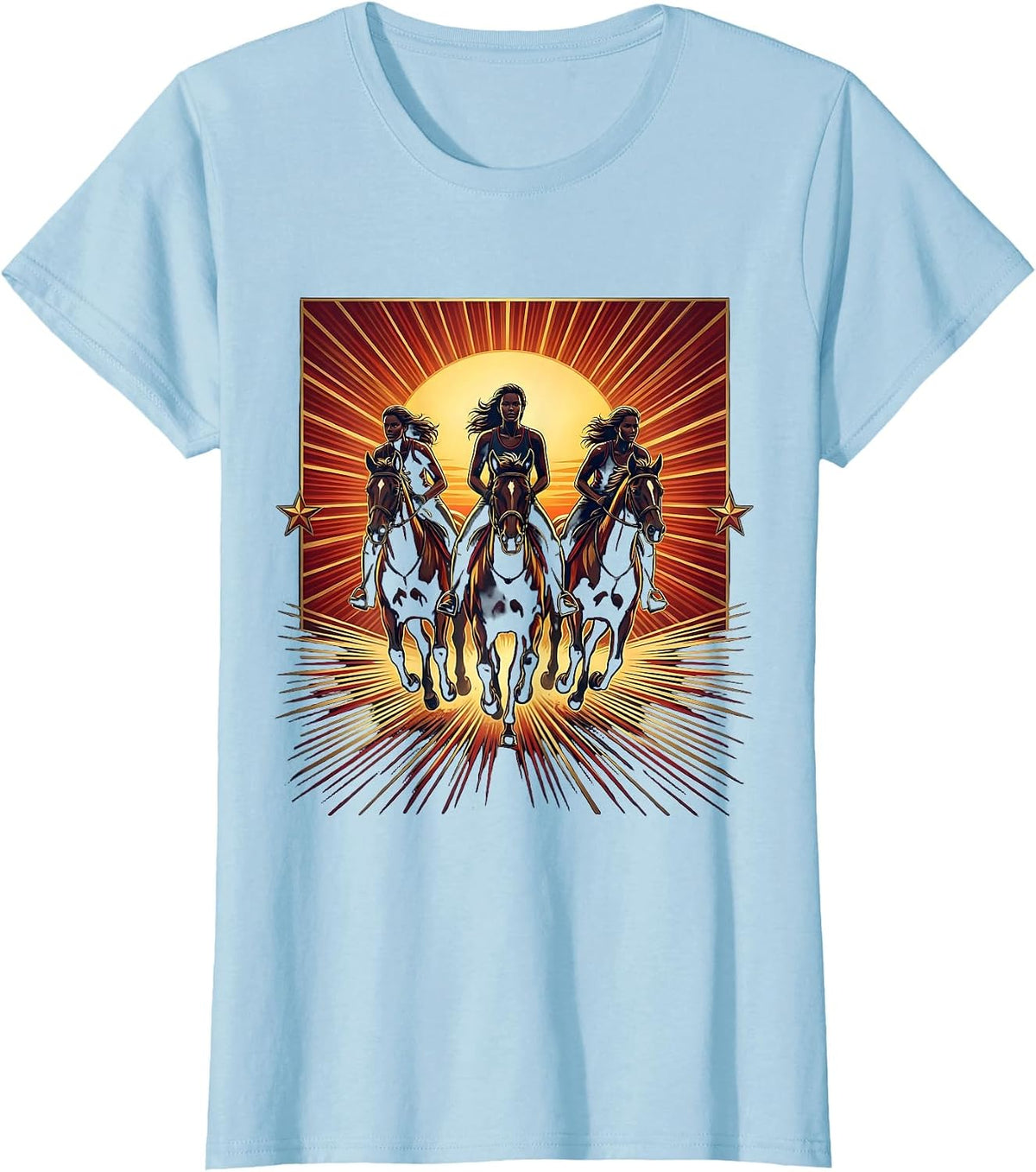Let's Go Girls Horseback Riding Sunset Graphic T-Shirt - Baby Blue