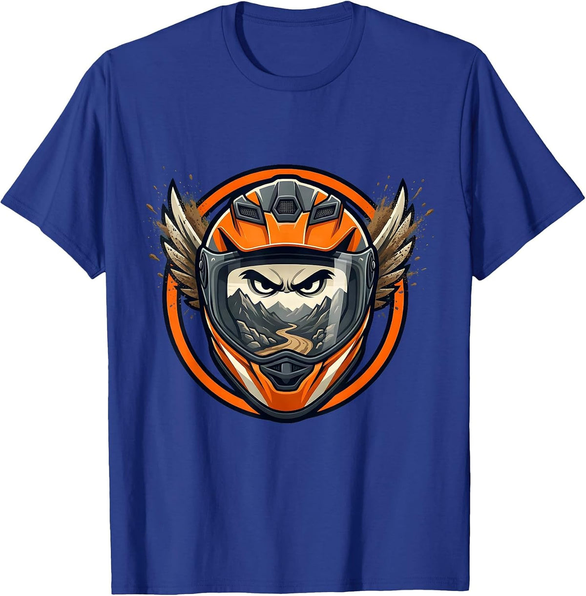 Dirt Bike Helmet Reflection Mountain Trail Graphic T-Shirt - Royal Blue