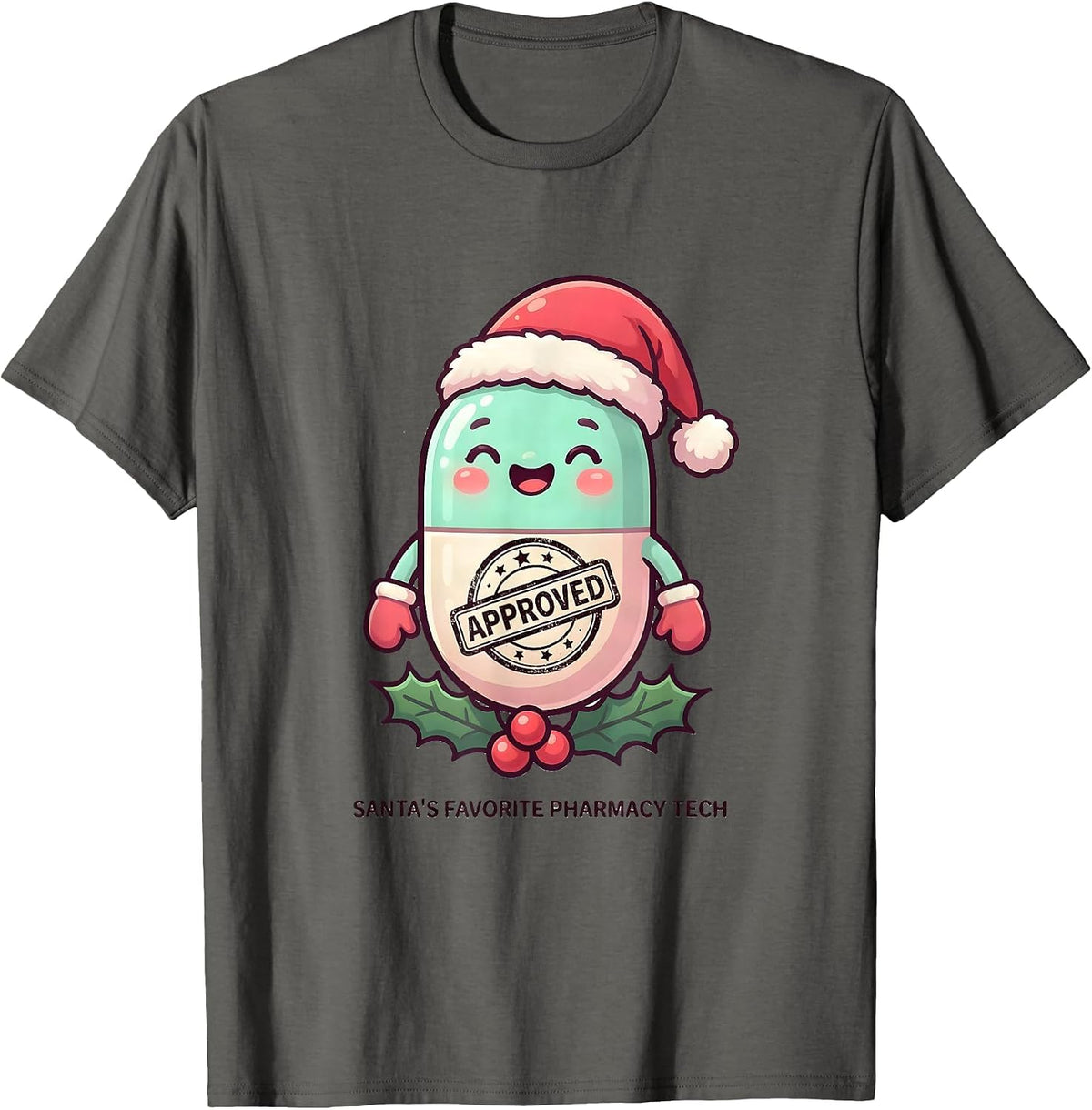 Men's Santa's Favorite Pharmacy Tech Cute Kawaii Christmas T-Shirt - Asphalt Grey