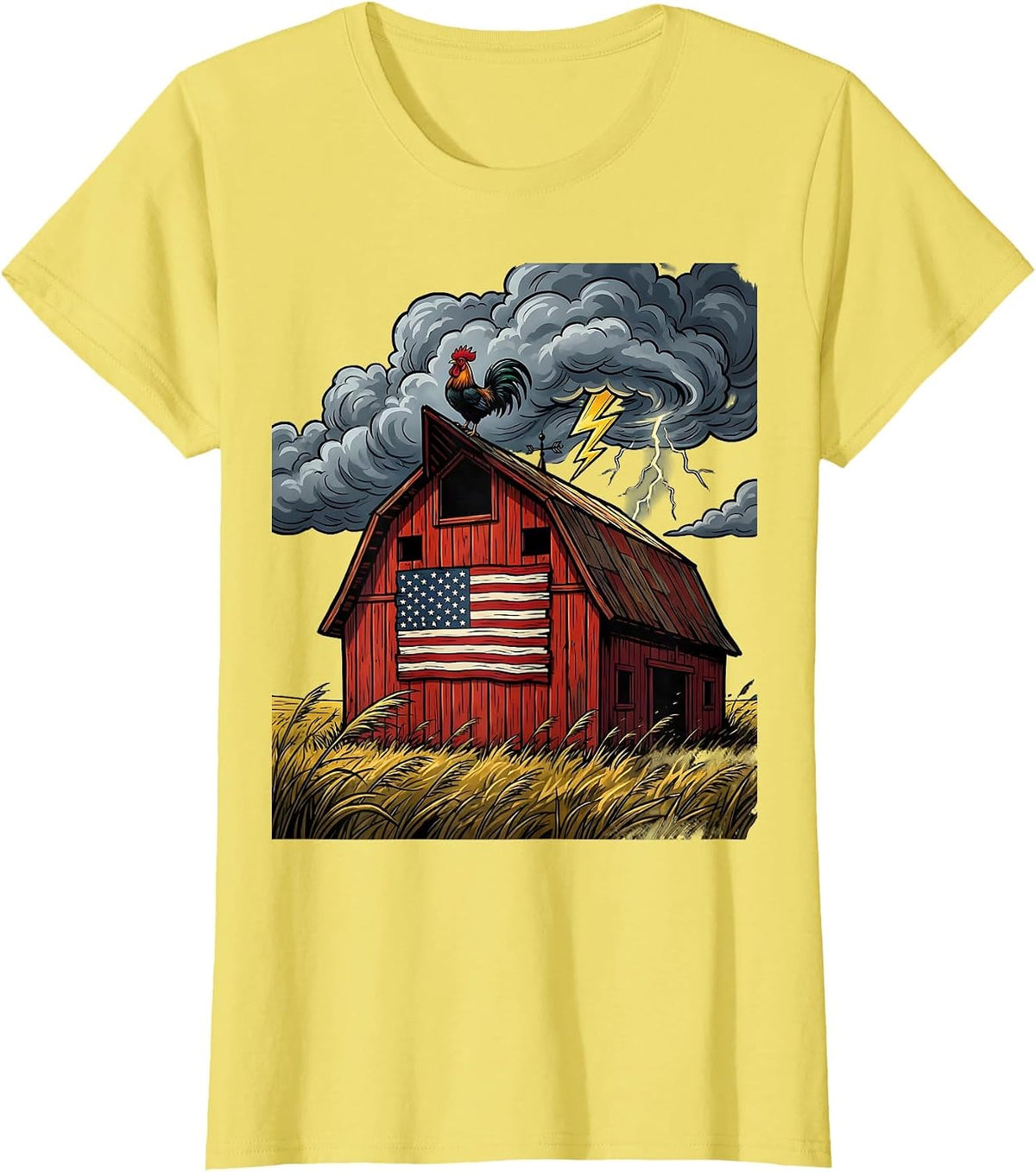Rustic Barn Stormy Midwestern Sky Merica Design T-Shirt - Lemon Yellow