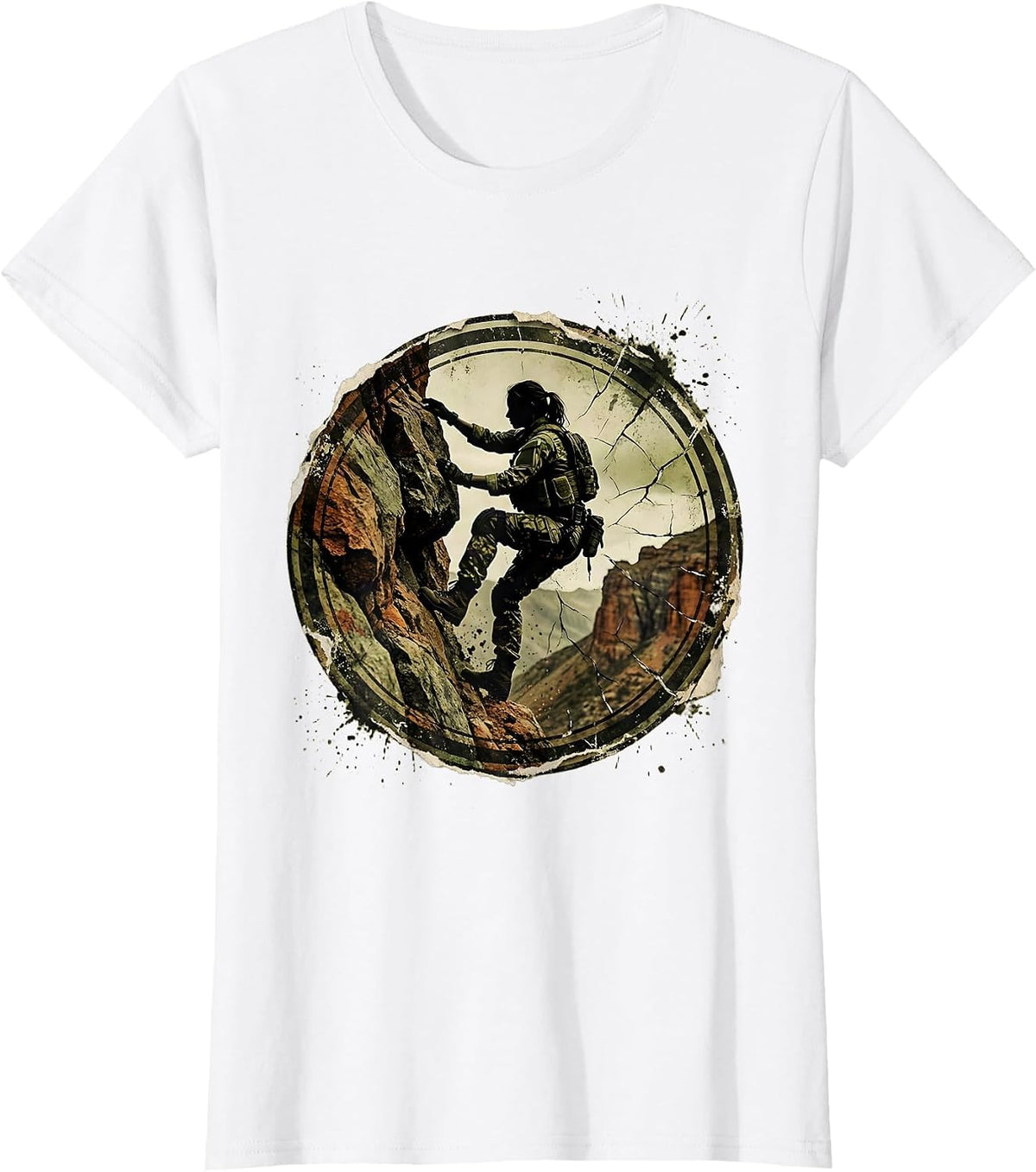 Camo Cliff Climber Adventurer Graphic Design T-Shirt - White