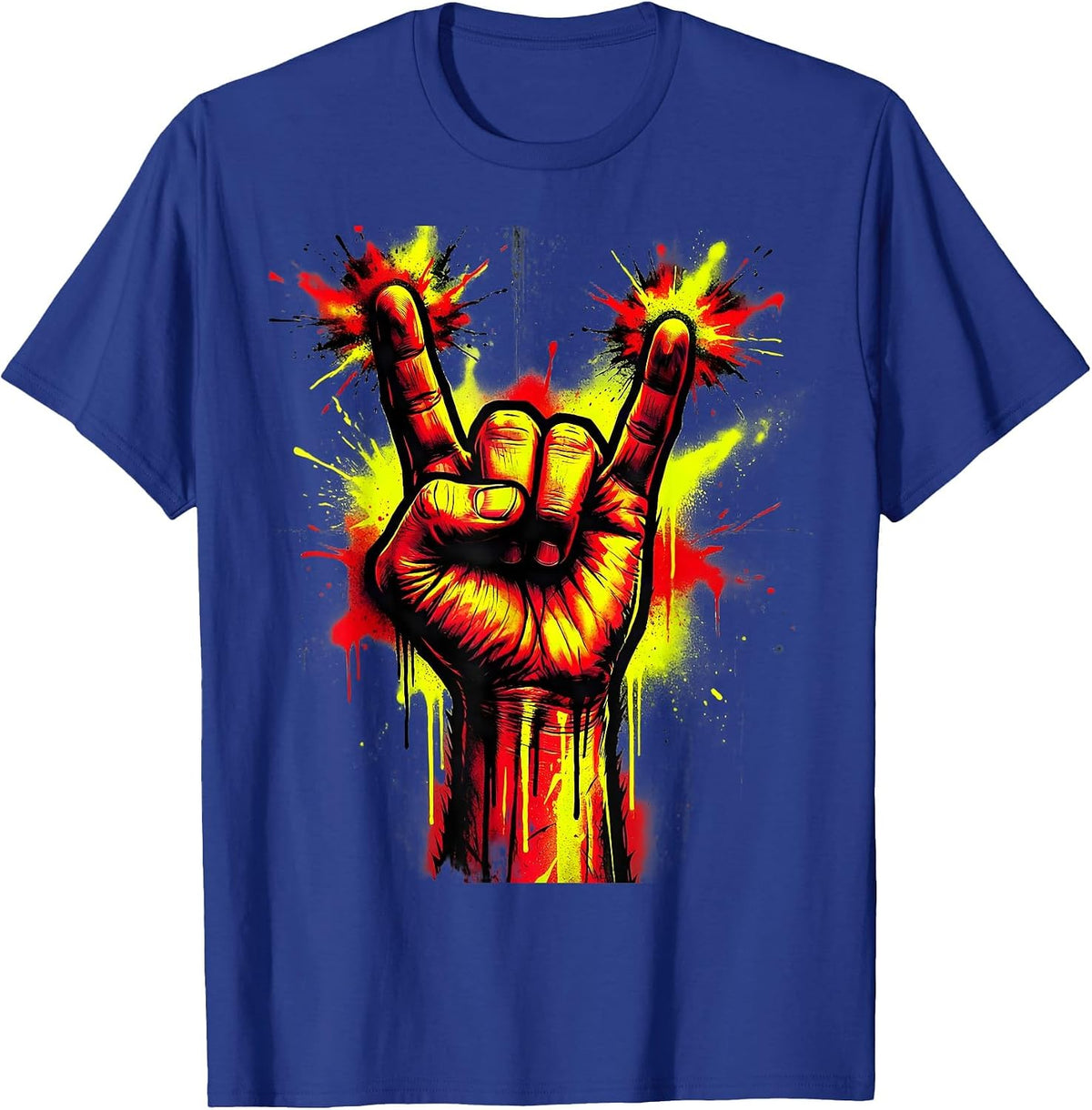 Rock On Devil Horns Hand Gesture Graphic T-Shirt - Royal Blue