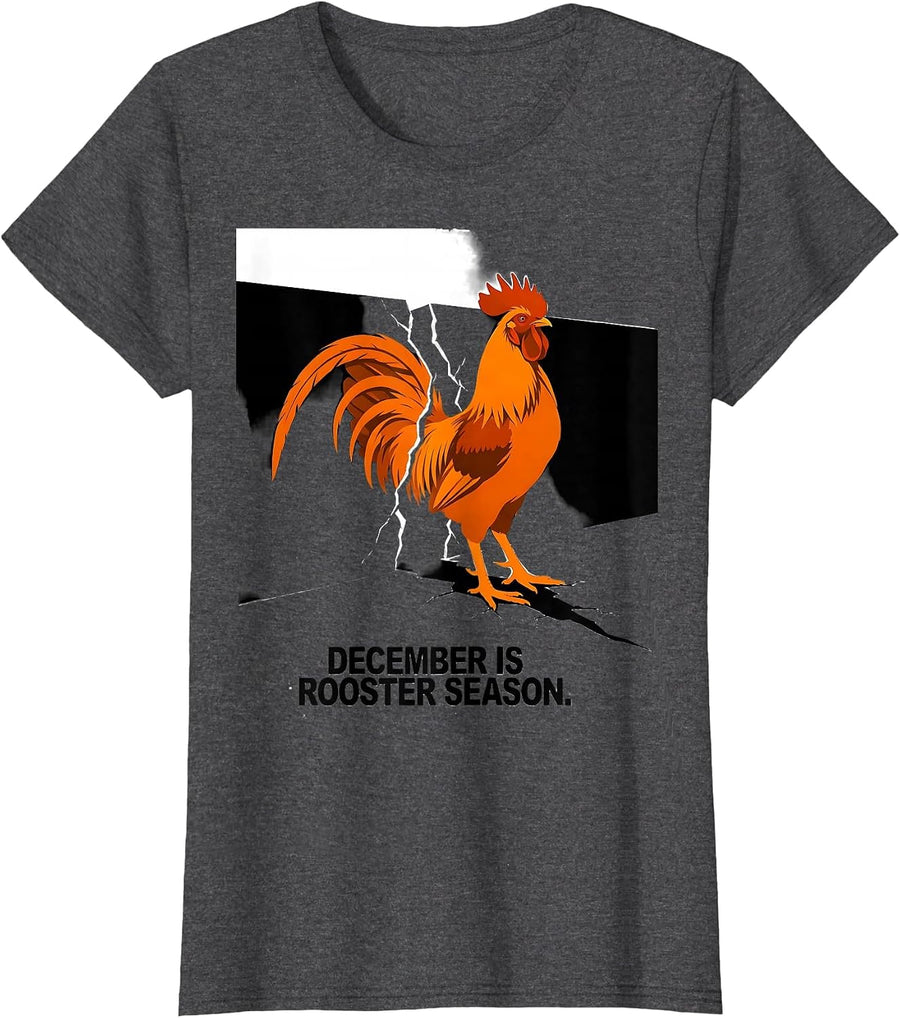 Women's December Is Rooster Season Funny Pheasant Hunter Upland Bird T-Shirt - Dark Heather Grey
