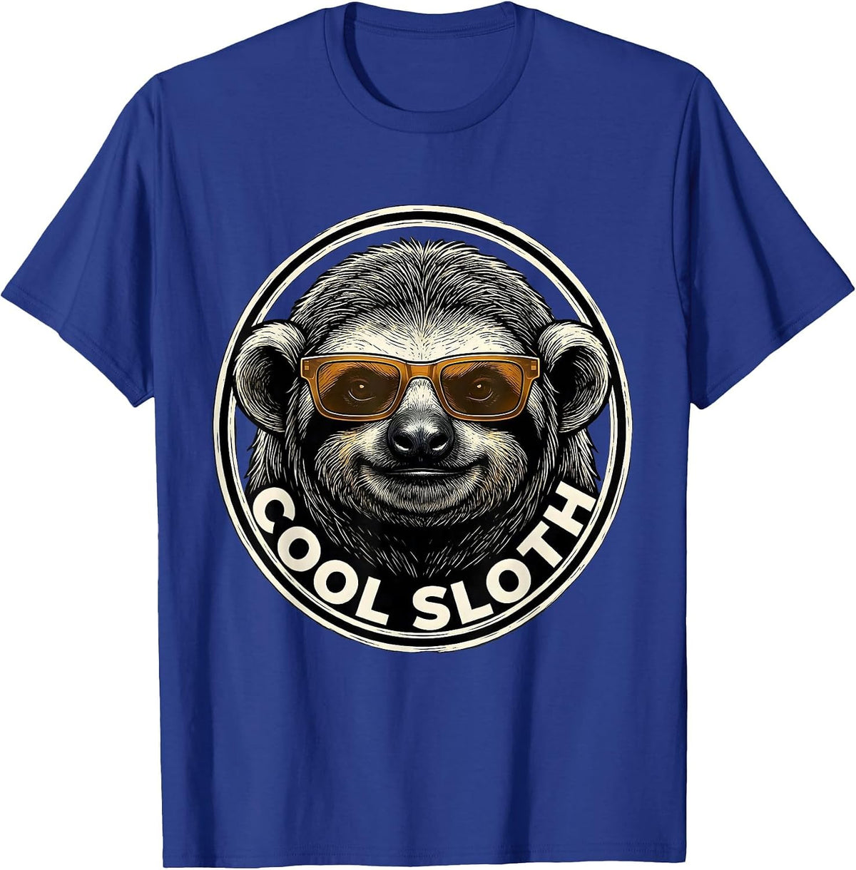 Cool Sloth Woodcut Engraving Funny Animal Humor T-Shirt - Royal Blue