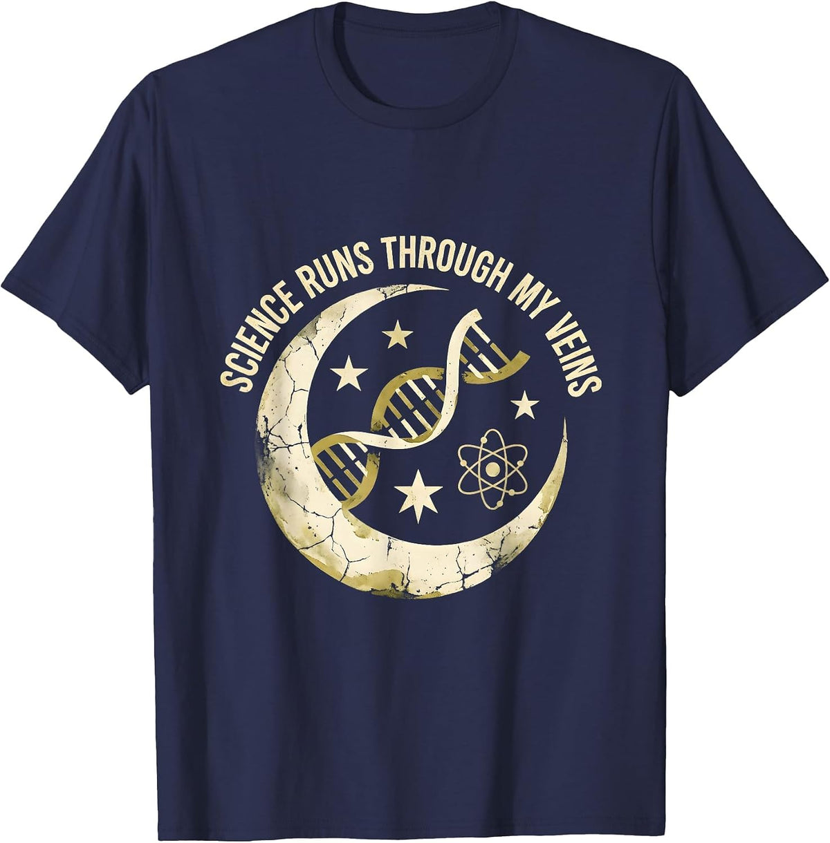 Science Runs Through My Veins Teacher Design T-Shirt - Navy Blue