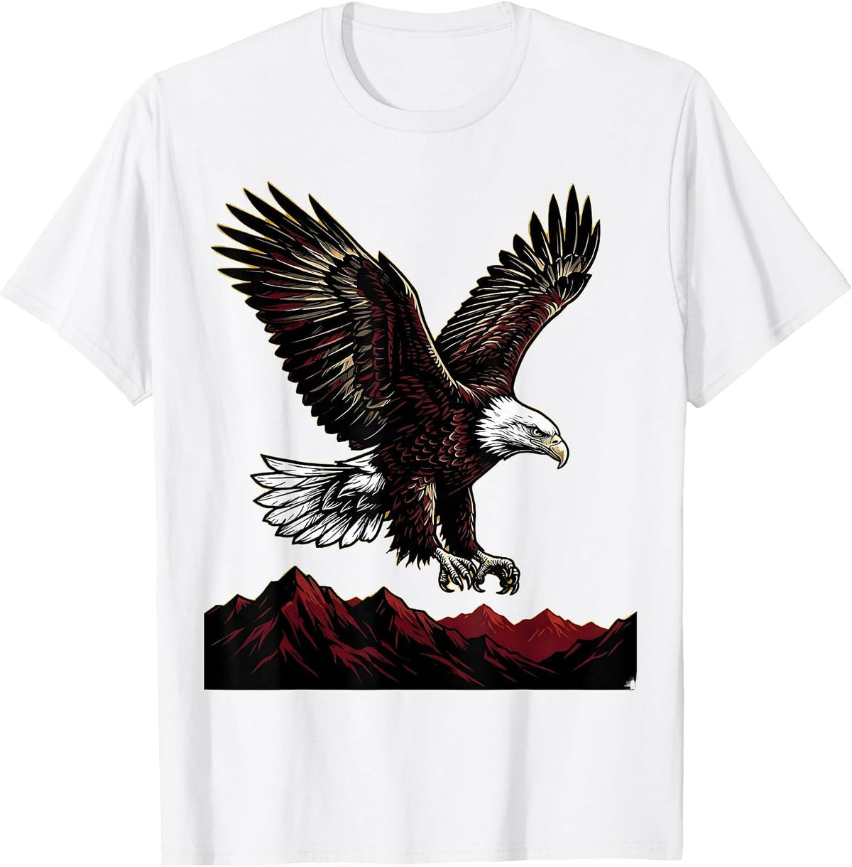 Men's Bald Eagle Soaring Over Mountain Ridge T-Shirt - White