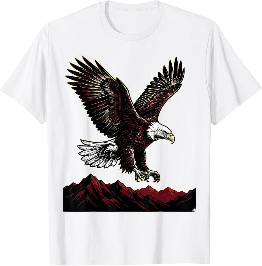Men's Bald Eagle Soaring Over Mountain Ridge T-Shirt - White
