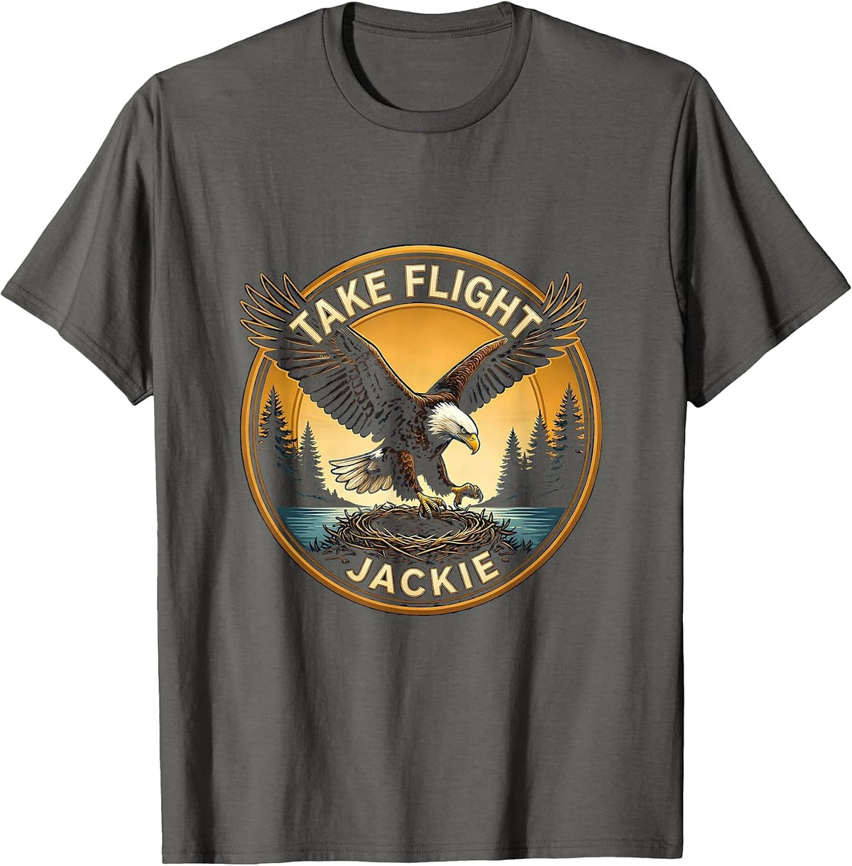 Men's Take Flight Jackie Bald Eagle Memorial Big Bear Lake Nature T-Shirt - Asphalt Grey