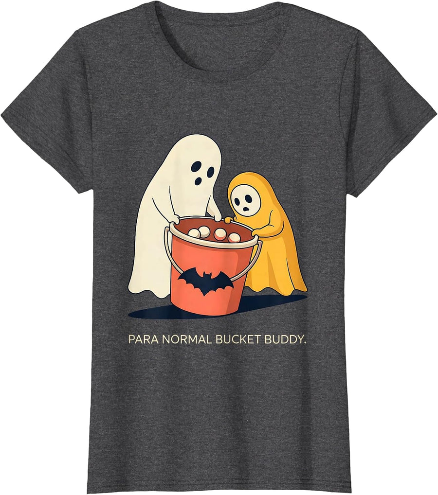 Women's Para Normal Bucket Buddy Funny Para Teacher Ghost Halloween T-Shirt - Dark Heather Grey